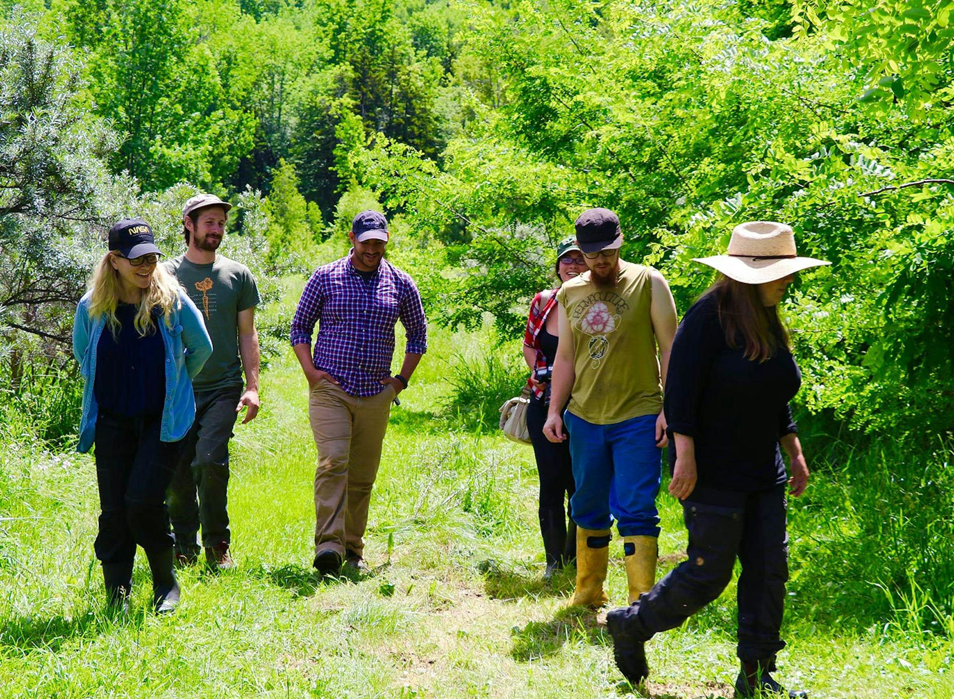 Food Lab at SHO: vegan gastronomy in a cold climate | melissa touring sho food experience students through the 12 year old permaculture-designed nut, fruit & fuel system